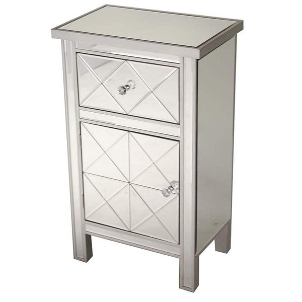 Cabinets Kitchen Cabinets - 20" X 13" X 32'.7" Silver MDF, Wood, Mirrored Glass Cabinet with a Drawer and a Door HomeRoots