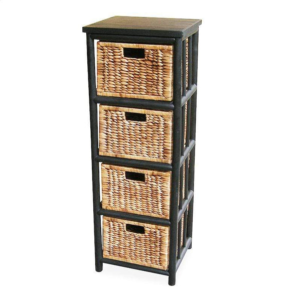 Cabinets Storage Cabinets - 15'.25" X 14'.25" X 43'.5" Black/Brown Bamboo Storage Cabinet with Baskets HomeRoots
