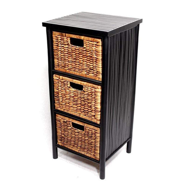 Cabinets Storage Cabinets - 15'.5" X 14'.25" X 33'.75" Black/Brown Bamboo Storage Cabinet with Baskets HomeRoots