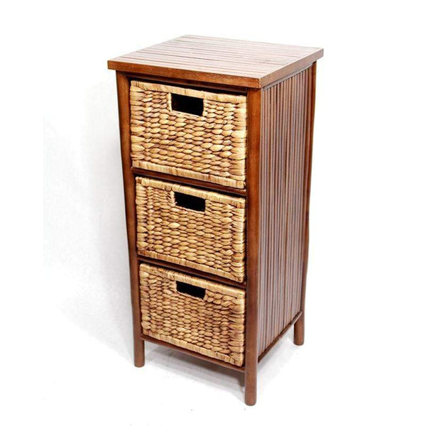 Cabinets Storage Cabinets - 15'.5" X 14'.25" X 33'.75" Brown Bamboo Storage Cabinet with Baskets HomeRoots