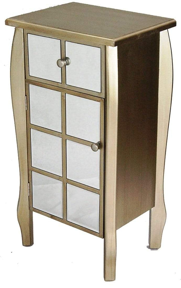 Cabinets Storage Cabinets - 17'.3" X 13" X 32'.7" Champagne MDF, Wood, Mirrored Glass Accent Cabinet with Mirrored Drawer and Door HomeRoots
