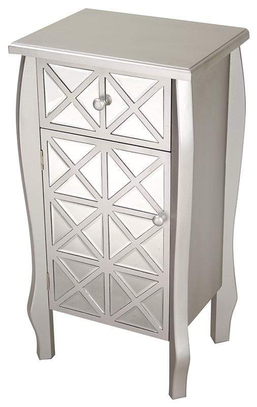 Cabinets Storage Cabinets - 17'.3" X 13" X 32'.7" Silver W/ Smoked Mirror MDF, Wood, Mirrored Glass Accent Cabinet with Smoked Mirrored Drawer and Door HomeRoots