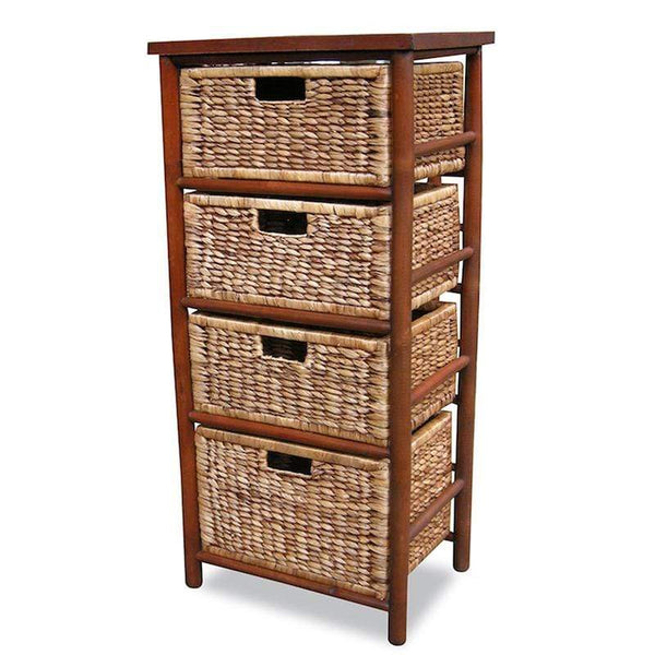 Cabinets Storage Cabinets - 17'.75" X 13" X 38" Brown Bamboo Storage Cabinet with Baskets HomeRoots