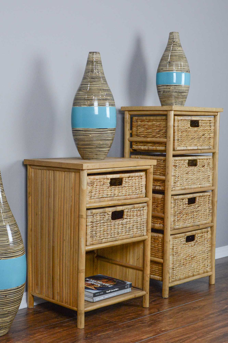 Cabinets Storage Cabinets - 17'.75" X 13" X 38" Natural Bamboo Storage Cabinet with Baskets HomeRoots