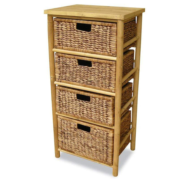 Cabinets Storage Cabinets - 17'.75" X 13" X 38" Natural/Brown Bamboo Storage Cabinet with Baskets HomeRoots