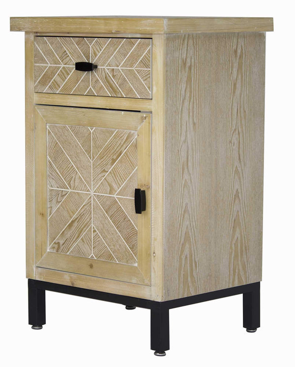 Cabinets Storage Cabinets - 18'.9" X 15" X 28'.7" White Washed Parquet Iron, Wood, MDF Accent Cabinet with a Drawer and Door HomeRoots