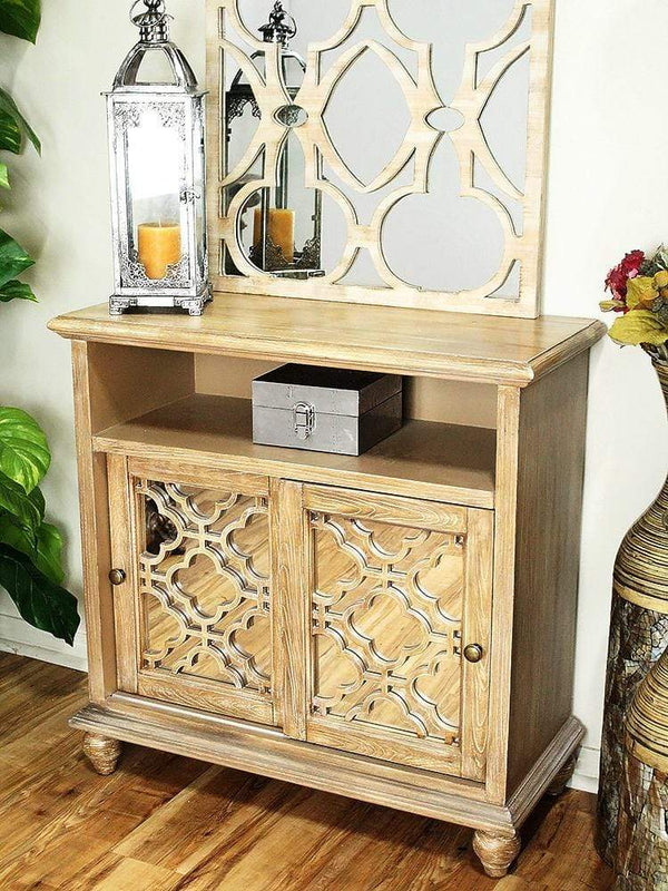 Cabinets Storage Cabinets - 32" X 14" X 32" Ashwood Veneer MDF, Wood, Mirrored Glass Entertainment Cabinet with Doors HomeRoots
