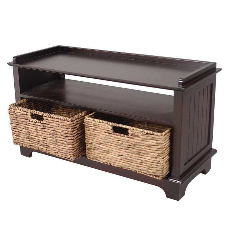 Cabinets Storage Cabinets - 38'.25" X 15'.75" X 21'.75" Espresso Wood, MDF, Water Hyacinth Entertainment Cabinet with Hyacinth Storage Baskets HomeRoots