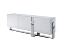 Cabinets White Buffet Cabinet - 91" X 18" X 32" White Glass Steel Buffet HomeRoots