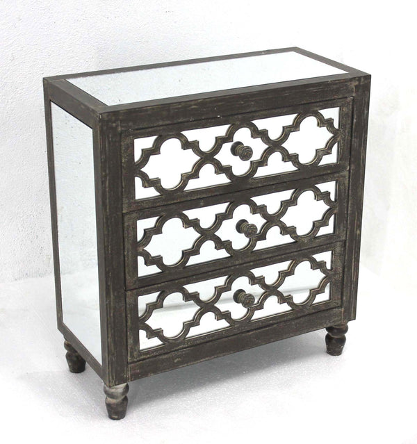Cabinets Wooden Cabinet - 12" x 25.5" x 28" Gray, 3 Drawer, Antique, Mirrored, Wooden - Cabinet HomeRoots