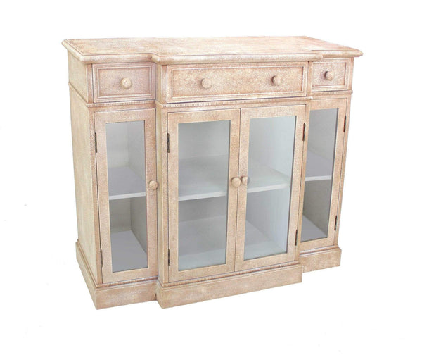 Cabinets Wooden Cabinet - 14" x 42" x 34" Beige, Vintage, French Style, Distressed - Hallway Cabinet HomeRoots