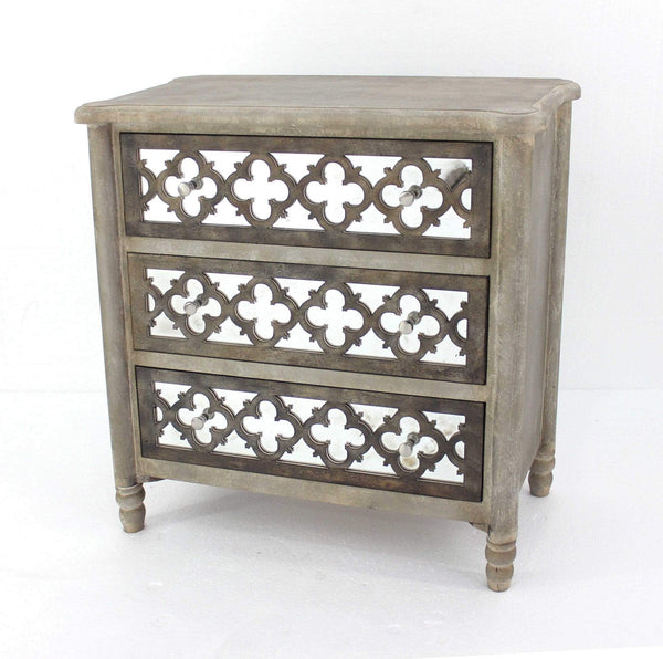 Cabinets Wooden Cabinet - 15" x 32" x 32" Brown, 3 Drawer, Wood, Mirror - Cabinet HomeRoots