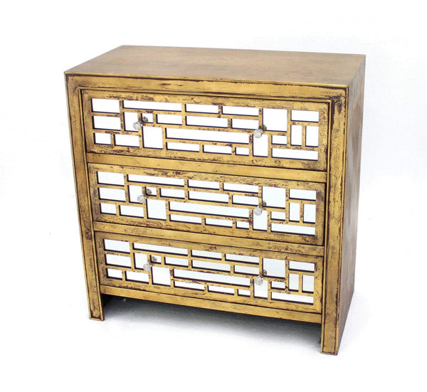 Cabinets Wooden Cabinet - 15" x 32" x 32" Gold, 3 Drawer, Vintage, Wooden - Cabinet HomeRoots