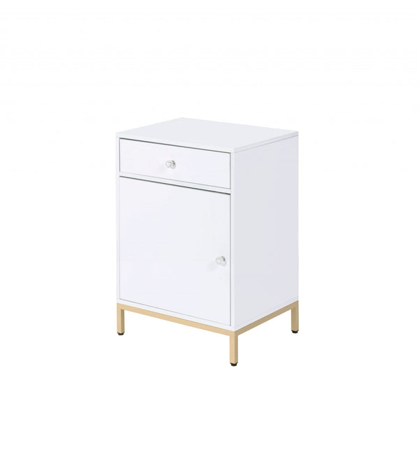 Cabinets Wooden Cabinet - 16" X 20" X 30" White High Gloss Gold Metal Wood Cabinet HomeRoots