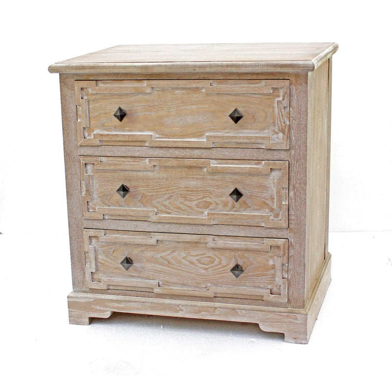 Cabinets Wooden Cabinet - 16" x 32" x 32" Natural, 3 Drawer, Rustic, White-Washed Wood - Cabinet HomeRoots