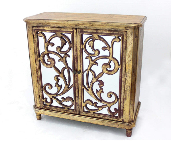 Cabinets Wooden Cabinet - 16" x 38" x 38.25" Gold, Vintage, Mirrored, Wood - Cabinet HomeRoots