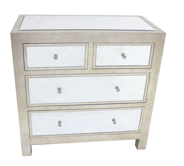 Cabinets Wooden Cabinet - 18" x 36" x 36" Silver, 4 Drawer, Mirrored, Wood - Cabinet HomeRoots