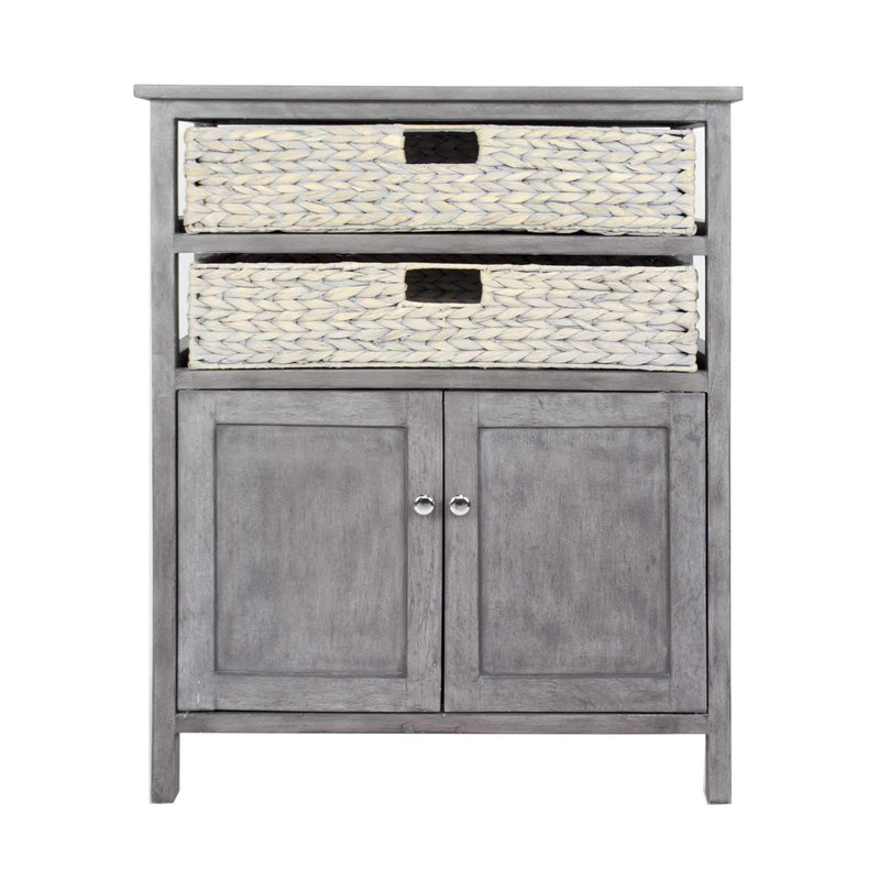 Cabinets Wooden Cabinet - 26'.5" X 15" X 31'.5" Grey Wood, MDF, Water Hyacinth Water Hyacinth Basket, a Door Accent Cabinet HomeRoots