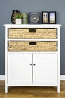 Cabinets Wooden Cabinet - 26'.5" X 15" X 31'.5" White Wood, MDF, Water Hyacinth Water Hyacinth Basket, a Door Accent Cabinet HomeRoots