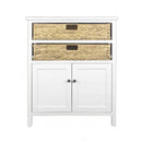 Cabinets Wooden Cabinet - 26'.5" X 15" X 31'.5" White Wood, MDF, Water Hyacinth Water Hyacinth Basket, a Door Accent Cabinet HomeRoots