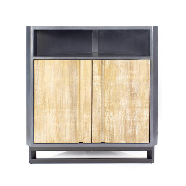 Cabinets Wooden Cabinet - 31" X 17" X 32" Gray MDF, Wood, Metal Corner Cabinet with Doors and a Shelf HomeRoots