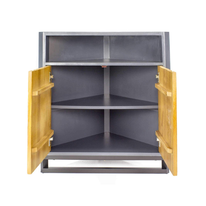 Cabinets Wooden Cabinet - 31" X 17" X 32" Gray MDF, Wood, Metal Corner Cabinet with Doors and a Shelf HomeRoots