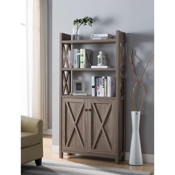 Wooden File Cabinet With 'X' Shaped Cutout Side Panel, Dark Taupe Brown