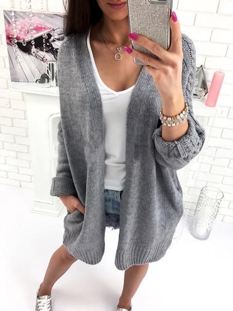Cable Knit dDesign Sleeves cardigan-grey-One Size-JadeMoghul Inc.