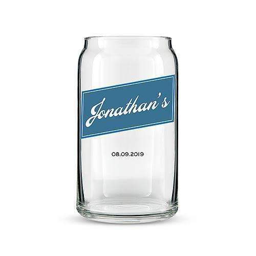 Can Shaped Glass Personalized - Vintage Cursive Print Oasis Blue (Pack of 1)-Personalized Gifts For Men-Oasis Blue-JadeMoghul Inc.