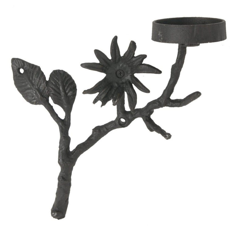 Tree Branch Cast Iron Candle Holder With Flower, Black