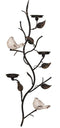 Candle and Votive Holders Wall Mount Metal Branch Candle Holder With Ceramic Birds, Black Benzara