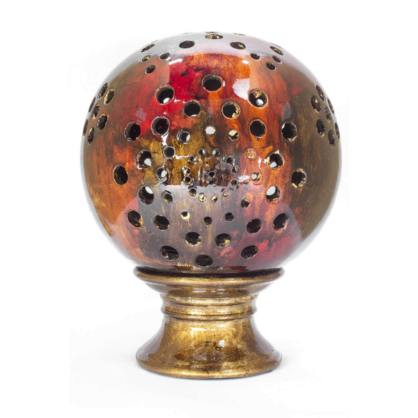 Candle Holders Gold Candle Holders - 8'.75" X 8'.75" X 12" Copper, Red, Gold Ceramic Foiled & Lacquered Globe Candleholder HomeRoots