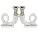 Candle Holders Tall Candle Holders - 3" x 6.5" x 7.5" Shiny Nickel/White - Candleholders Pair HomeRoots
