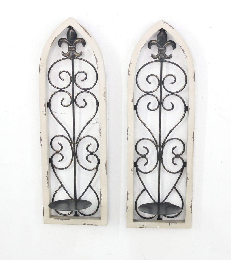 Candle Holders Wooden Candle Holders - 4.5" x 6" x 19" White, Rustic - Wall Candle Holder Sconce Set HomeRoots
