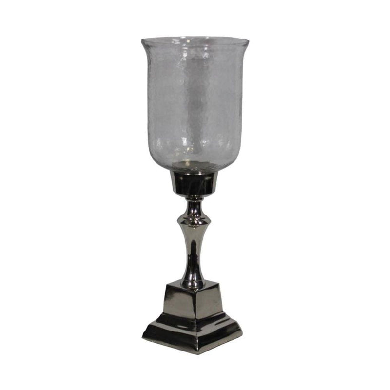 Candleholders Stunning Hammered Glass Candle Holder - Silver - Benzara Benzara