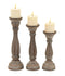 Traditional Style Wooden Pillar Shaped Candle Holder, Brown, Set of 3