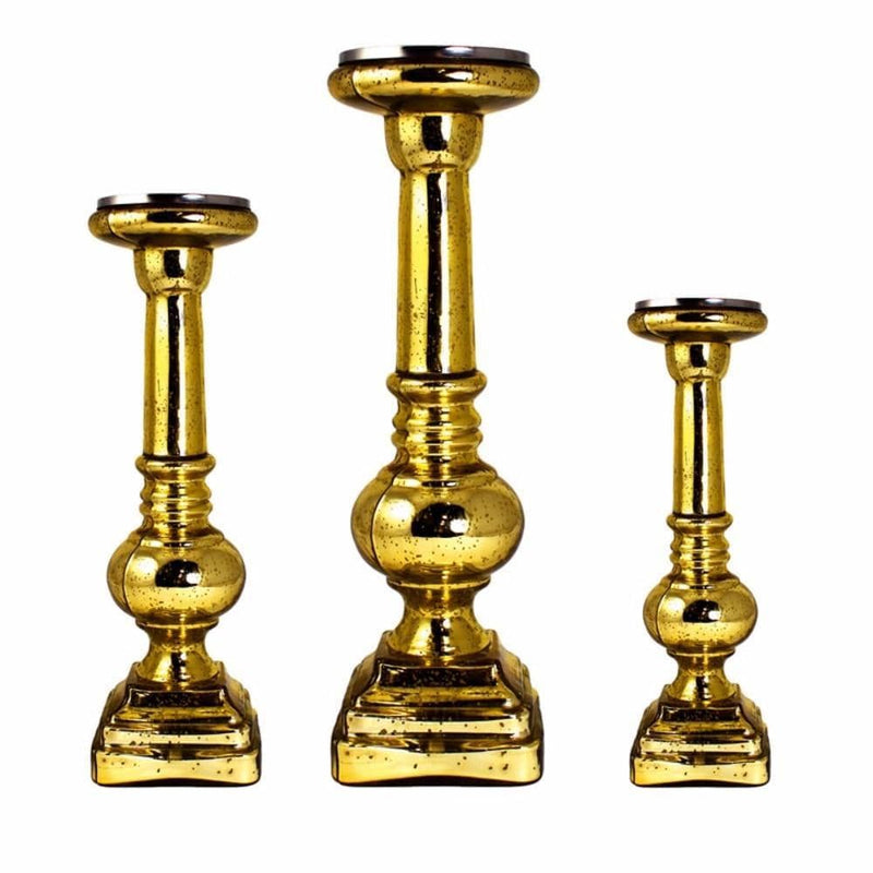 Candleholders Vivacious 3 Piece Glass Candle Holder,  Gold Benzara