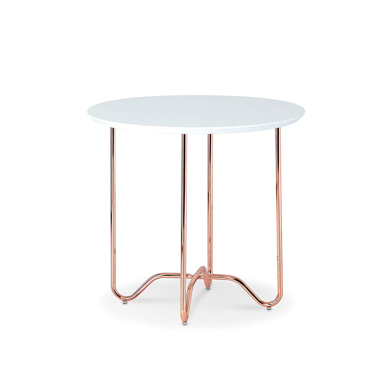 Canty End Table, White & Rose Gold-Side Tables and End Tables-White & Rose Gold-MDF Metal-JadeMoghul Inc.