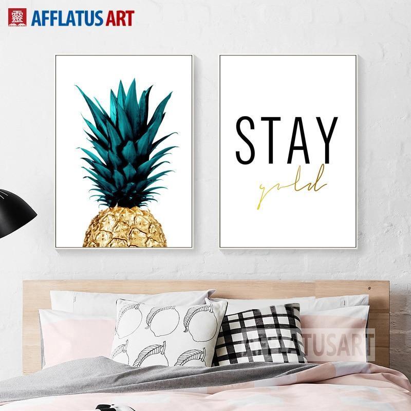 Canvas Painting Pineapple Letter Realistic Style Wall Art Posters And Prints Wall Pictures For Living Room Study Decor-13X18 cm Unframed-A-JadeMoghul Inc.