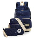 Canvas Women Backpack - Bag with Purse - Laptop 3pcs Set-Deep Blue-JadeMoghul Inc.