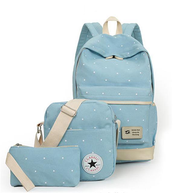Canvas Women Backpack - Bag with Purse - Laptop 3pcs Set-Sky Blue-JadeMoghul Inc.