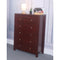 Capacious 5 Drawer Chest With Metal Glides And Brass Knob, Dark Brown Finish.-Accent Chests and Cabinets-Cherry Brown-METAL WOOD-JadeMoghul Inc.