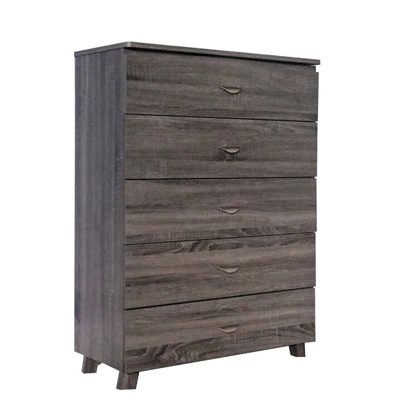 Capacious Gray Finish Chest With 5 Drawers On Metal Glides.-Accent Chests and Cabinets-Gray-METAL WOOD-JadeMoghul Inc.