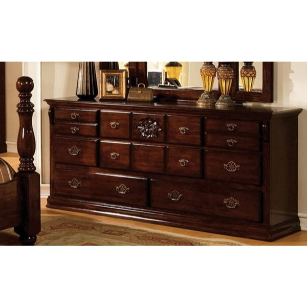 Capacious Traditional Style Wooden Dresser, Dark Pine Brown-Dressers-Brown-Wood-JadeMoghul Inc.