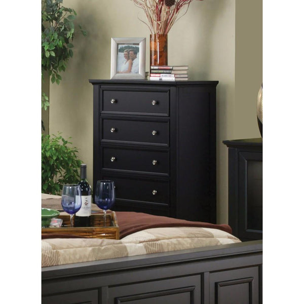 Capacious Wooden Chest With 5 Storage Drawers, Black-Accent Chests and Cabinets-Black-MDF-Black-JadeMoghul Inc.
