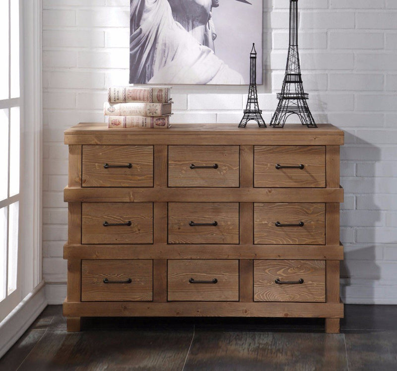 Capacious Wooden Dresser, Antique Oak-Dressers-Oak Brown-Pine Wood (New Zealand) MDF Ply Metal-JadeMoghul Inc.