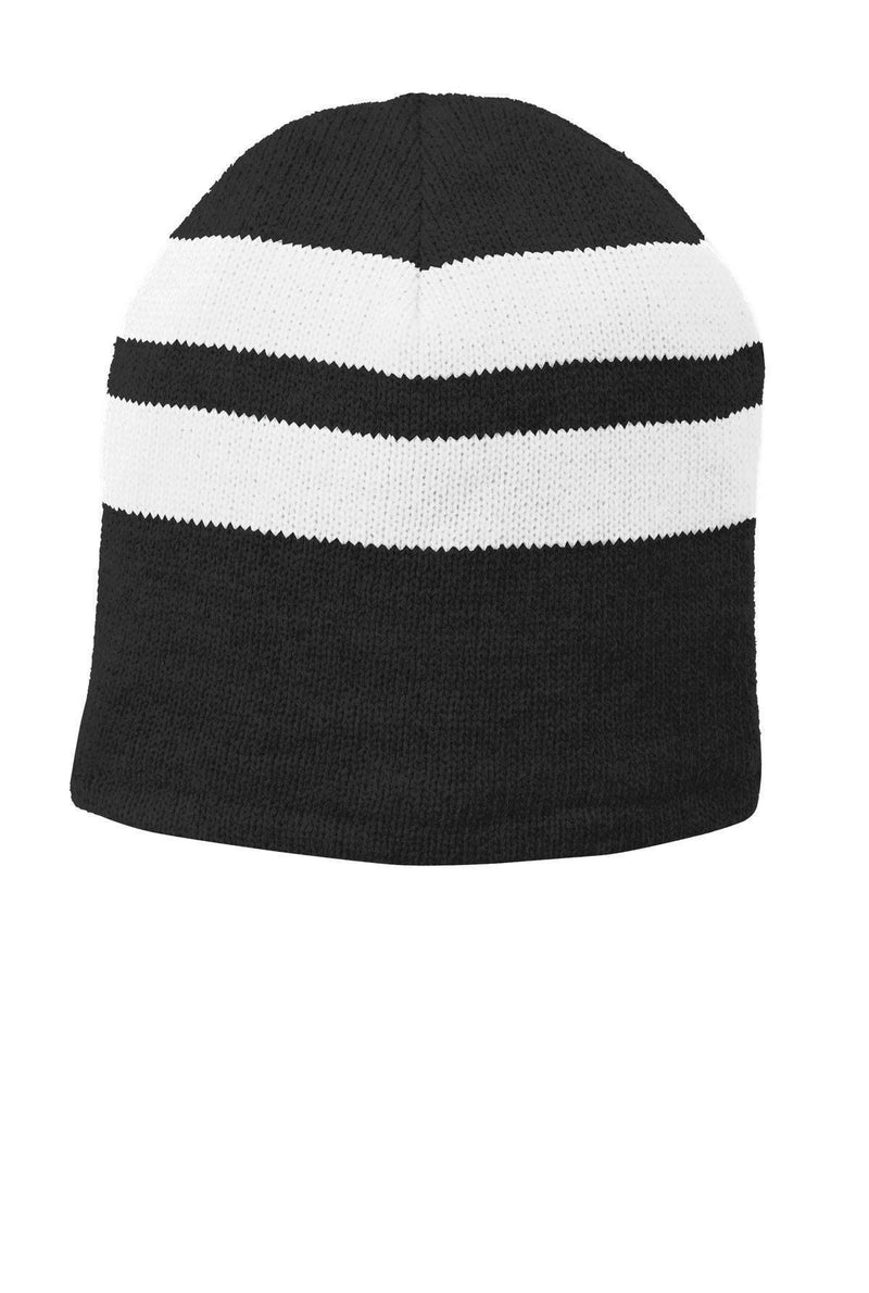 Caps Port & Company Fleece  Lined Striped Beanie Cap. C922 Port & Company