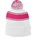 Caps Sport-Tek Stripe Pom Pom Beanie.  STC28 Sport-Tek