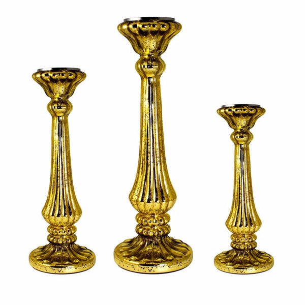 Captivating 3 Piece Glass Candle Holder, Gold-Candleholders-Gold-GLASS-JadeMoghul Inc.