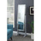 Captivating Jewelry Cheval Mirror With Interior Storage, Silver-Jewelry Boxes and Organizers-Silver-Wood & Glass-JadeMoghul Inc.